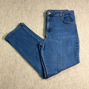 Lee Straight Leg Jeans Wmns 16 Medium Blue Denim Relaxed High Rise Classic Boho
